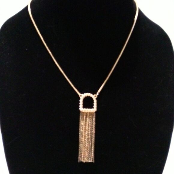 Express Signed Gold Tone Fringed Pendant Necklace - Picture 1 of 6